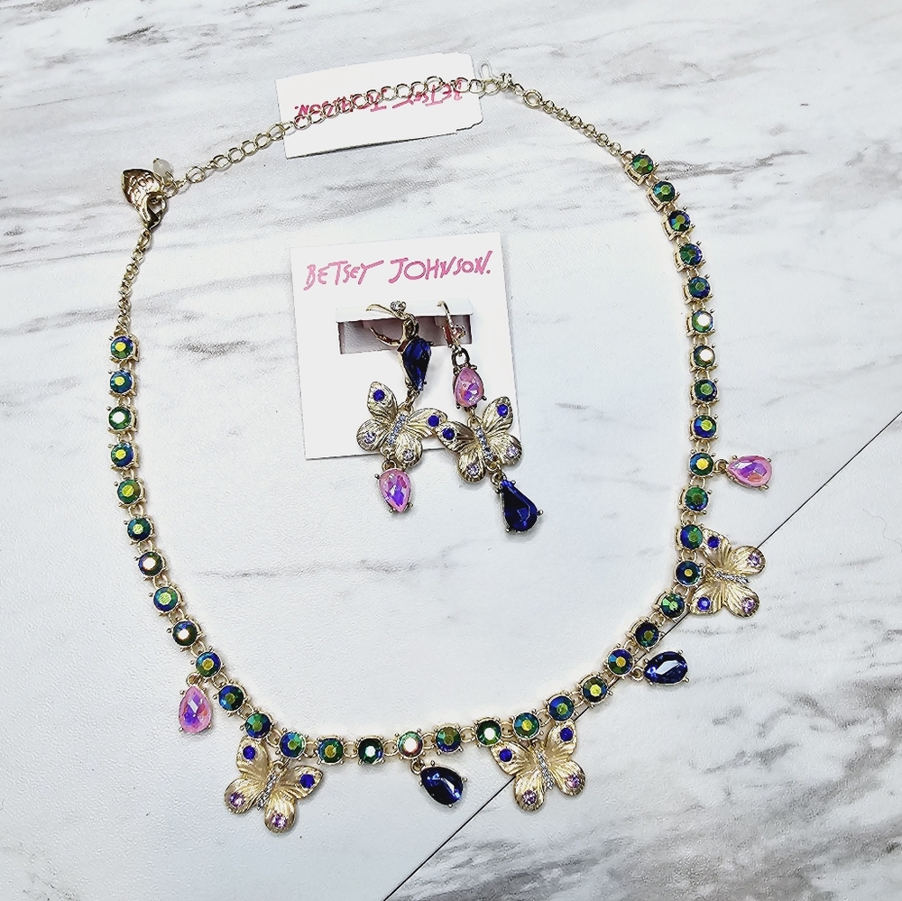 Betsey Johnson Butterfly Necklace / Earrings